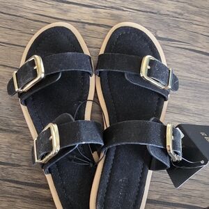 Forever 21 Black Sandals with Gold Accents
